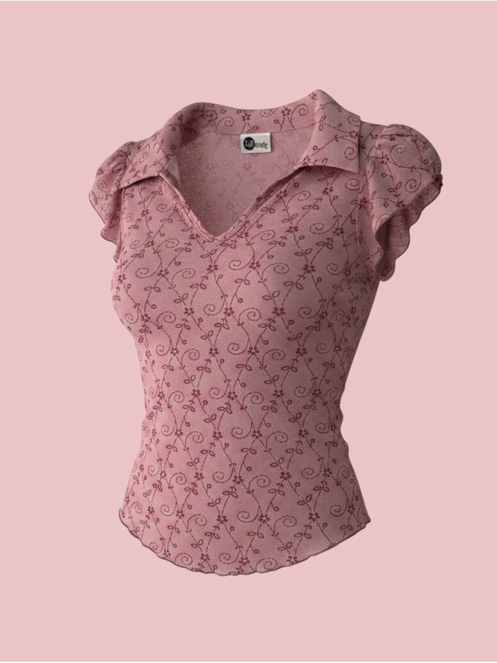 Full Circle fairycore y2k Women’s Pink Floral V-Neck Ruffle Sleeve Top